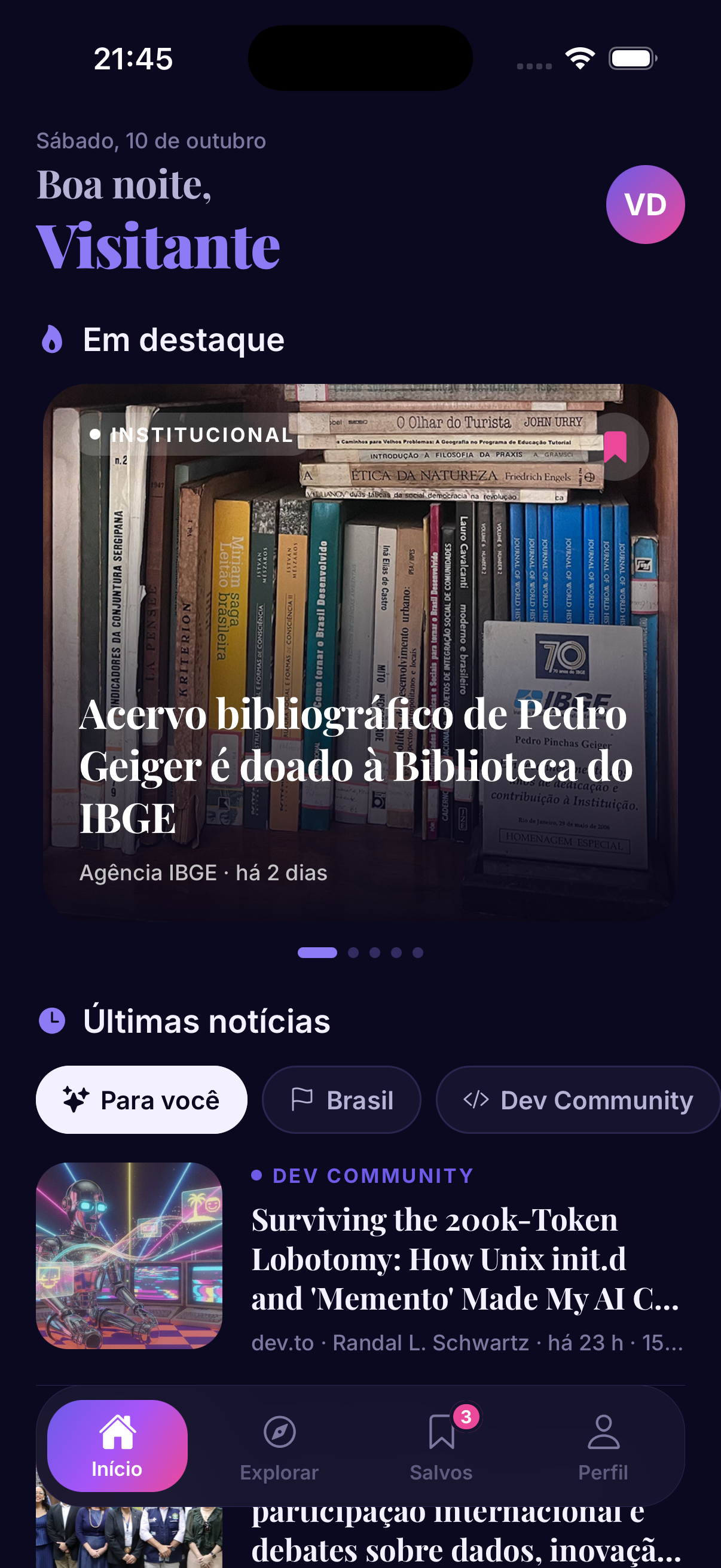News App — tela inicial