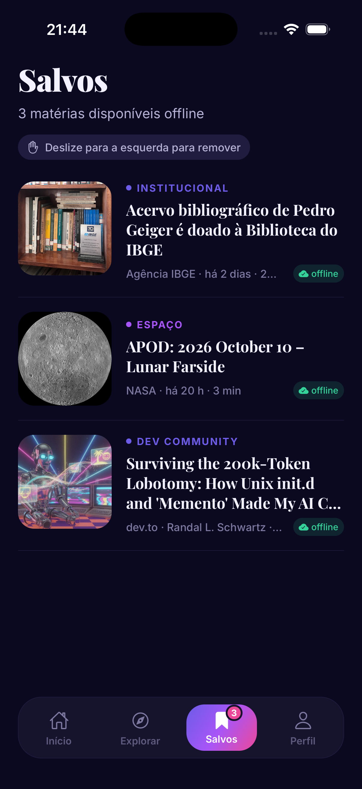 News App — matérias salvas